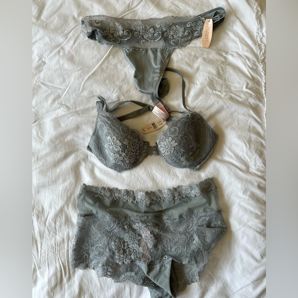 Victoria’s Secret blue bra and matching panties